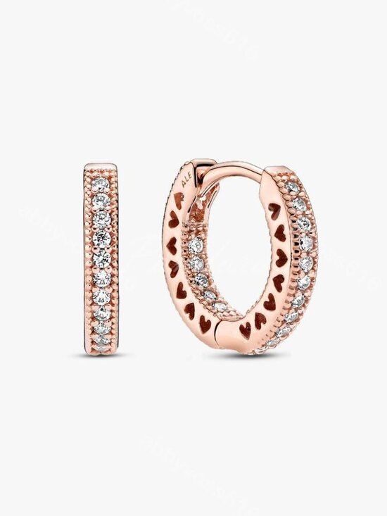 Pavé Heart Hoop Earrings | Rose gold plated | Pandora US Pandora Pavé Heart Hoop Earrings